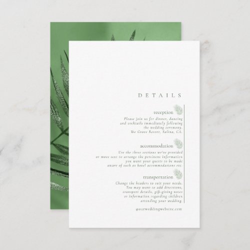 Lush Palm Leaf Wedding Details Moss Green ID956 Enclosure Card