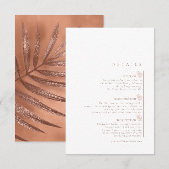 Lush Palm Leaf Wedding Details Terra Cotta ID956 Enclosure Card (Front/Back)