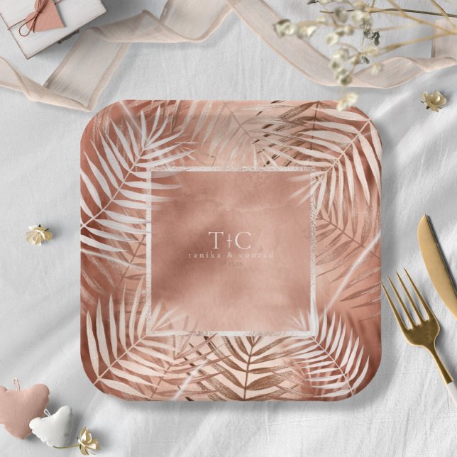 Lush Palm Leaf Wedding Frame Terra Cotta ID956 Paper Plates (Creator Uploaded)