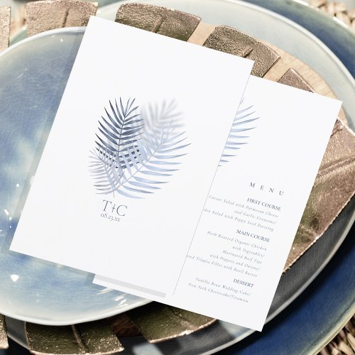 Lush Palm Leaf Wedding Menu Blue ID956