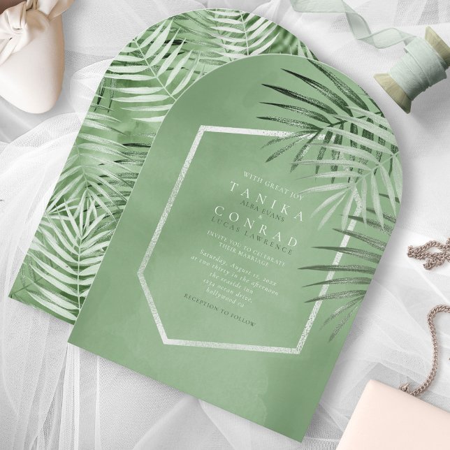 Lush Palm Leaf Wedding Moss Green Arch ID956 Invitation (Creator Uploaded)