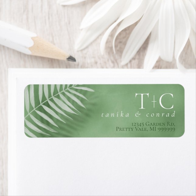 Lush Palm Leaf Wedding Moss Green ID956 Label (Insitu)
