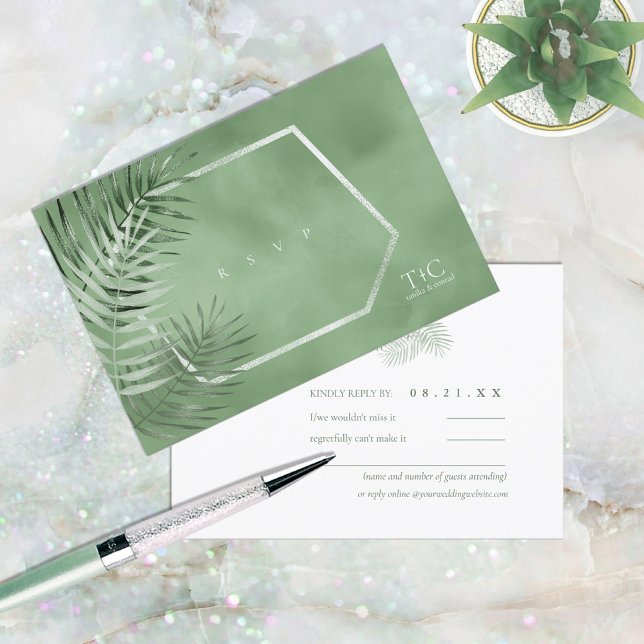 Lush Palm Leaf Wedding Moss Green ID956  RSVP Card (Creator Uploaded)