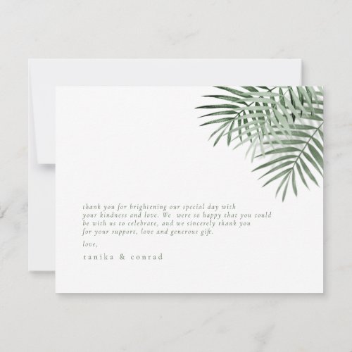 Lush Palm Leaf Wedding Moss Green ID956 Thank You Card