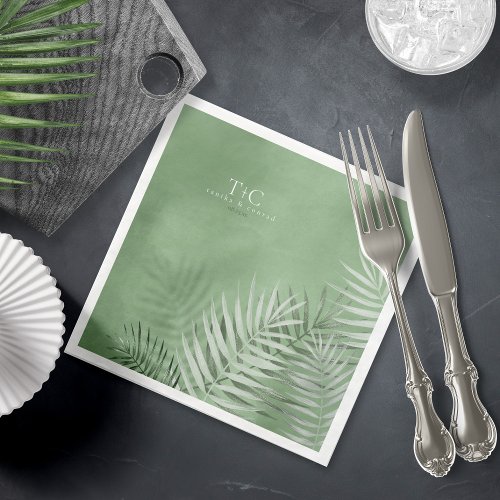 Lush Palm Leaf Wedding Moss Green V2 ID956 Paper Dinner Napkins