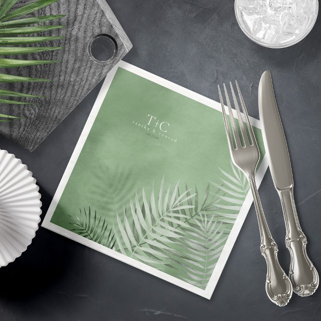 Lush Palm Leaf Wedding Moss Green V2 ID956 Paper Dinner Napkins (Creator Uploaded)