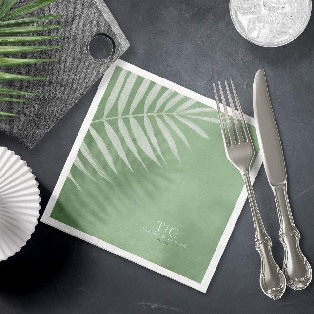 Lush Palm Leaf Wedding Moss Green V3 ID956 Paper Dinner Napkins (Creator Uploaded)