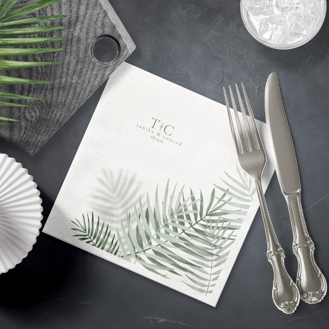 Lush Palm Leaf Wedding Moss Green/Wht ID956  Paper Dinner Napkins (Creator Uploaded)