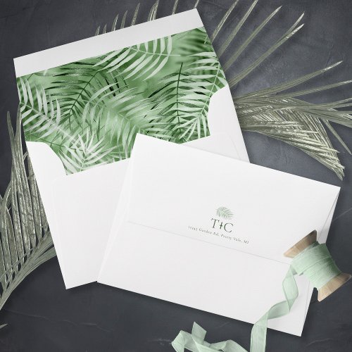 Lush Palm Leaf Wedding Pattern Moss Green ID956 Envelope