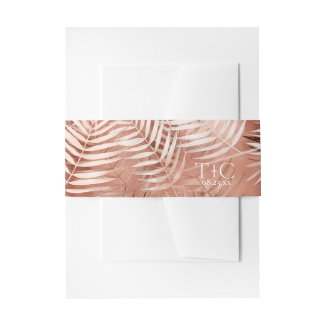 Lush Palm Leaf Wedding Pattern Terra Cotta ID956 Invitation Belly Band (Front Example)