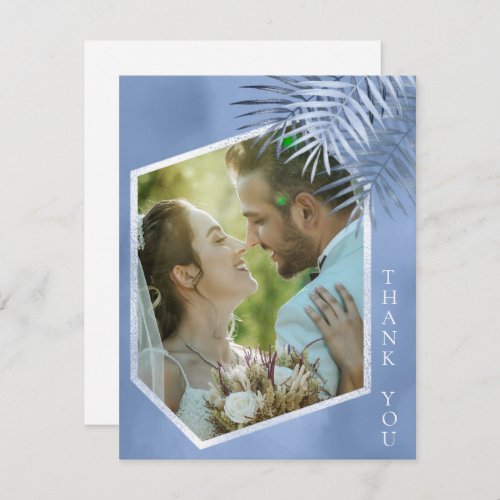 Lush Palm Leaf Wedding Photo Windsor Blue ID956 Thank You Card