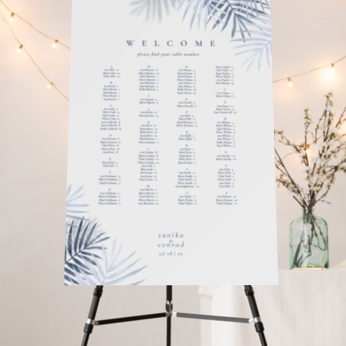 Lush Palm Leaf Wedding Seating BlueWht ID956 Foam Board