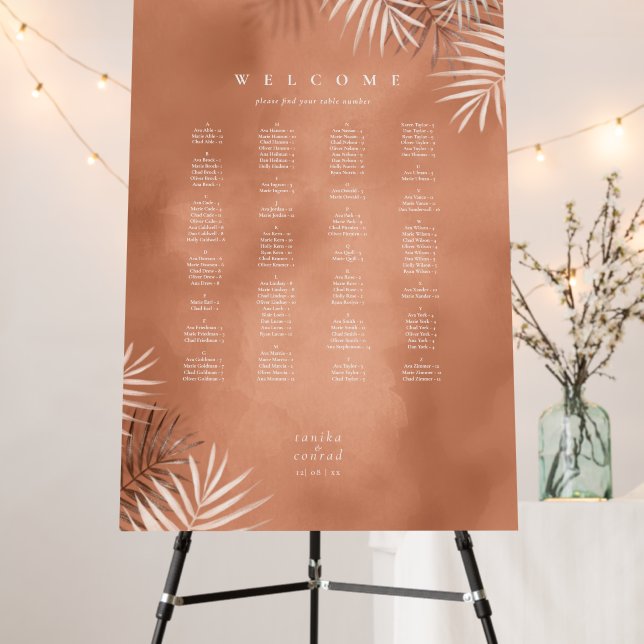 Lush Palm Leaf Wedding Seating Terra Cotta ID956 Foam Board (In Situ (Stand))