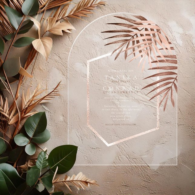 Lush Palm Leaf Wedding Terra Cotta ID956 Acrylic Invitations (Creator Uploaded)