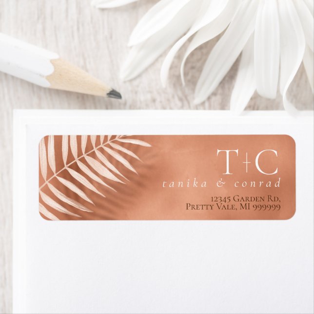 Lush Palm Leaf Wedding Terra Cotta ID956 Label (Insitu)