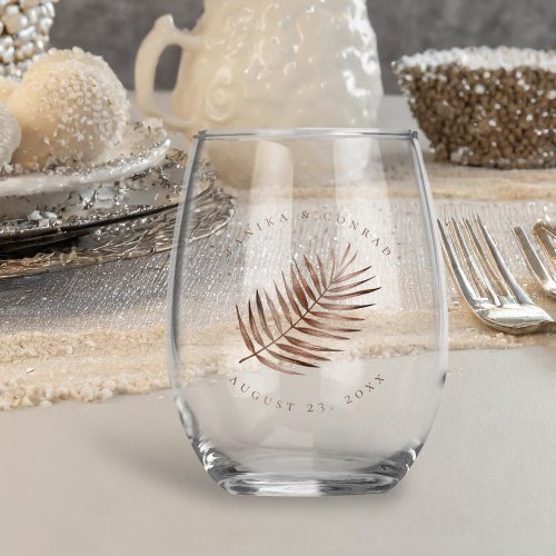 Lush Palm Leaf Wedding Terra Cotta ID956 Stemless Wine Glass