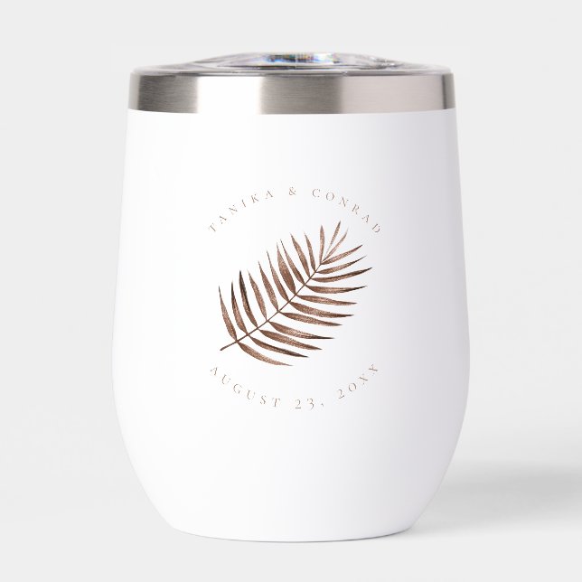 Lush Palm Leaf Wedding Terra Cotta ID956 Thermal Wine Tumbler (Front)