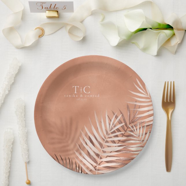 Lush Palm Leaf Wedding Terra Cotta V2 ID956 Paper Plates (Wedding)