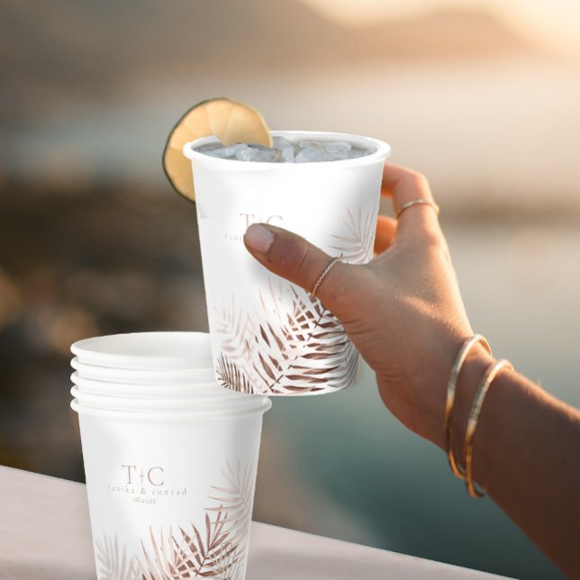 Lush Palm Leaf Wedding Terra Cotta/Wht ID956 Paper Cups (Creator Uploaded)