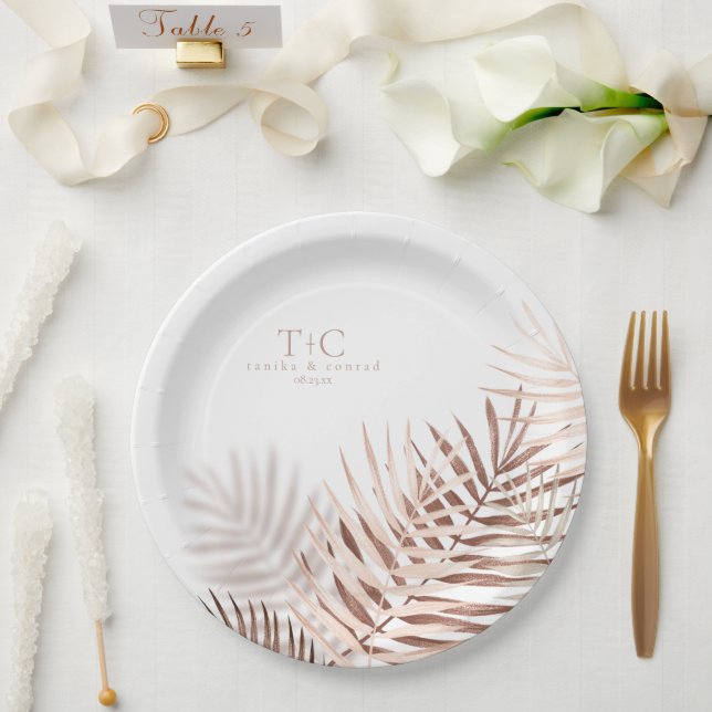 Lush Palm Leaf Wedding Terra Cotta/Wht ID956 Paper Plates (Wedding)