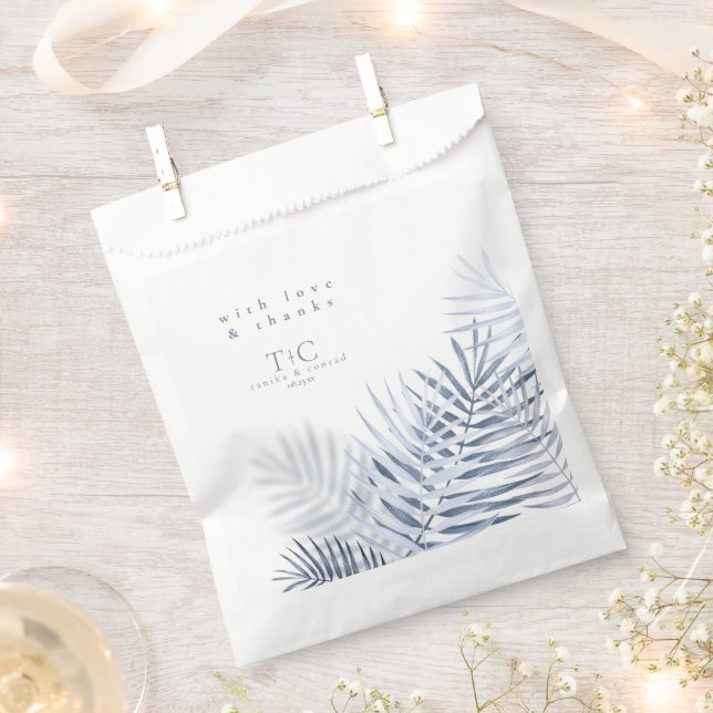 Lush Palm Leaf Wedding Thanks Blue/Wht ID956 Favor Bag (Clipped)