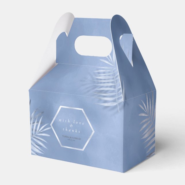 Lush Palm Leaf Wedding Thanks Windsor Blue ID956 Favor Boxes (Front Side)