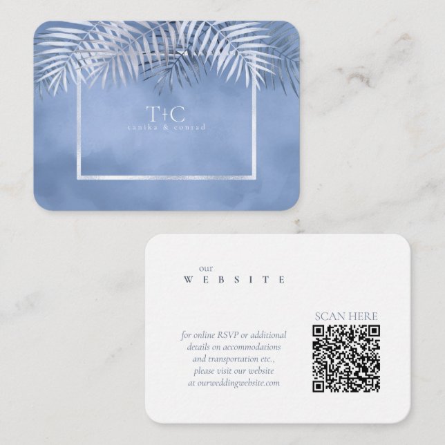 Lush Palm Leaf Wedding Website Windsor Blue ID956 Enclosure Card (Front/Back)
