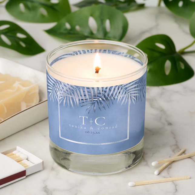 Lush Palm Leaf Wedding Windsor Blue ID956 Scented Candle (Lit)