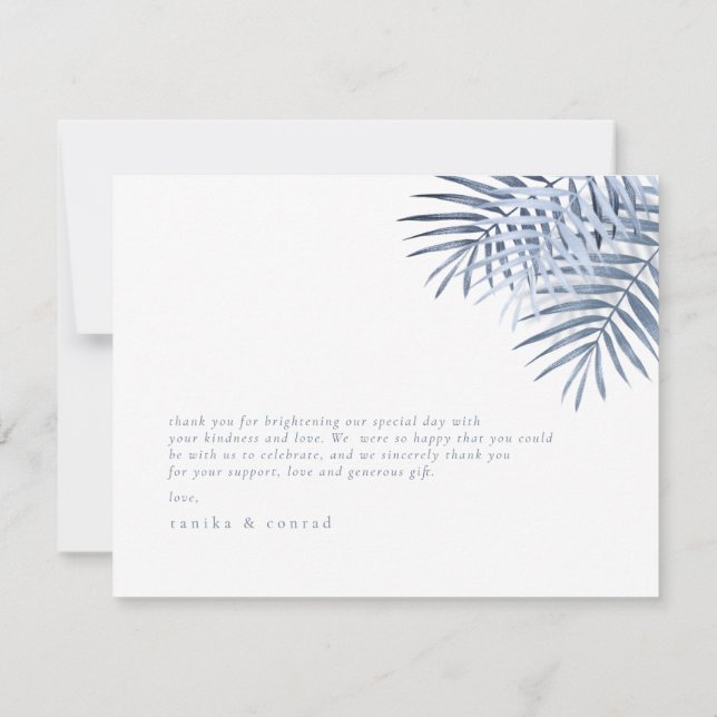 Lush Palm Leaf Wedding Windsor Blue ID956 Thank You Card (Back)