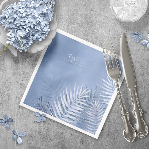 Lush Palm Leaf Wedding Windsor Blue V2 ID956 Paper Dinner Napkins