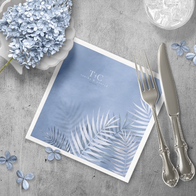 Lush Palm Leaf Wedding Windsor Blue V2 ID956 Paper Dinner Napkins (Creator Uploaded)