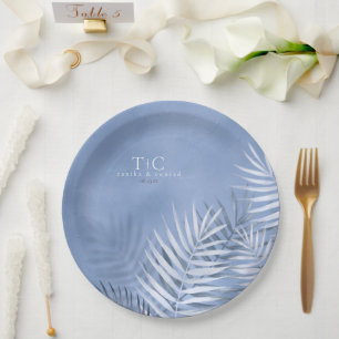 Lush Palm Leaf Wedding Windsor Blue V2 ID956 Paper Plates