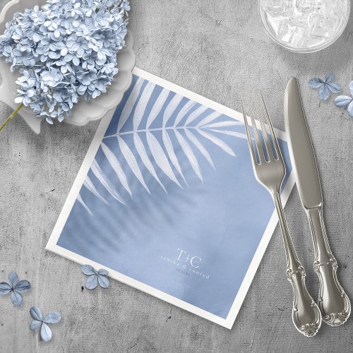 Lush Palm Leaf Wedding Windsor Blue V3 ID956 Paper Dinner Napkins