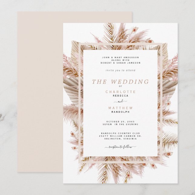 Lush Pampas Beige Both Sets Parents Wedding II Invitation (Front/Back)