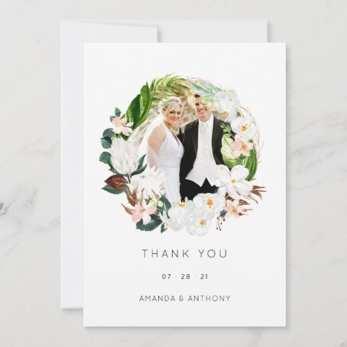 Lush Paradise Tropical Wedding Photo Collage Thank You Card