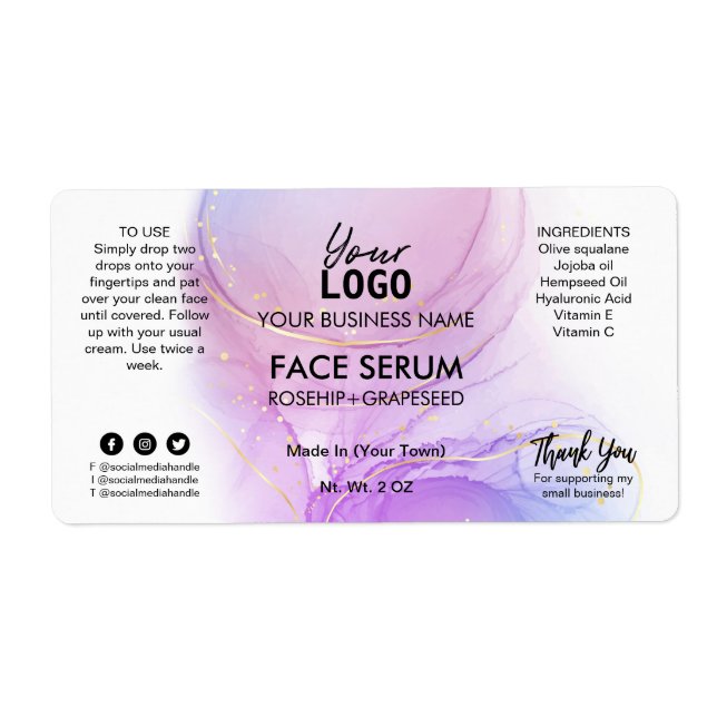 Lush Pastel Alcohol Ink Face Serum Labels (Front)