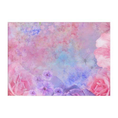 Lush Pastel Flowers In Pink Blue and Lavender   Acrylic Print