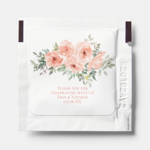 Lush Peach Watercolor Roses Wedding Favors Hand Sanitizer Packet