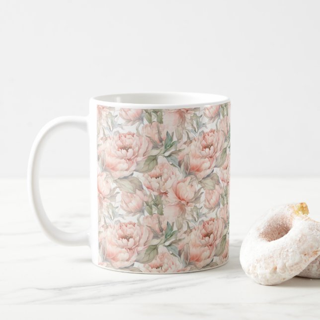  lush peony on a gentle background coffee mug (With Donut)