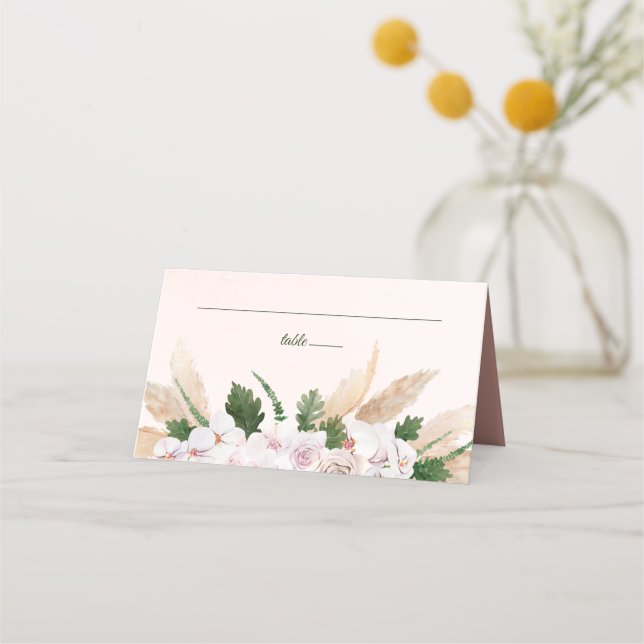 Lush Pink and Gold Watercolor Floral Place Card (Front)