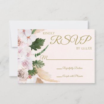 Lush Pink And Gold Watercolor Floral Rsvp Card by MaggieMart at Zazzle