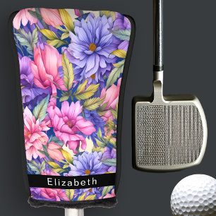 Lush Pink and Purple Flowers Personalized Golf Head Cover