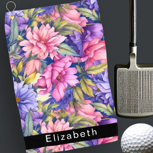 Lush Pink and Purple Flowers Personalized Golf Towel
