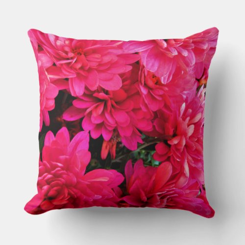 Lush Pink Chrysanthemums Mums Flowers Custom Throw Pillow