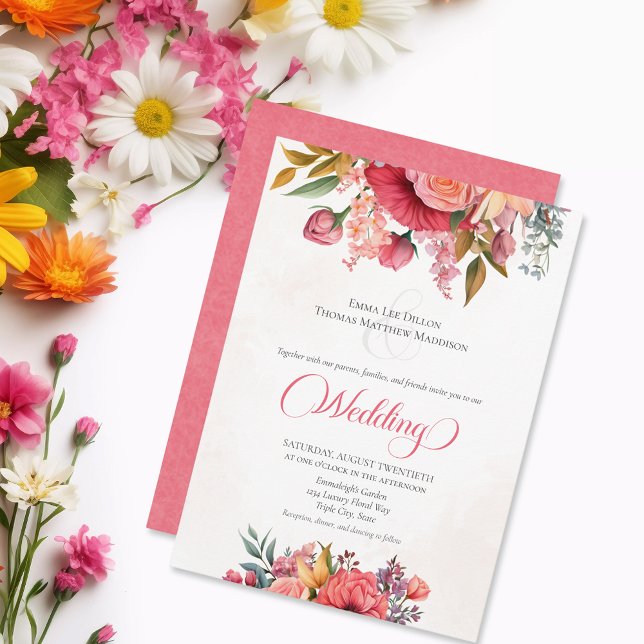 Lush Pink Floral Elegance Wedding Invitation (Creator Uploaded)