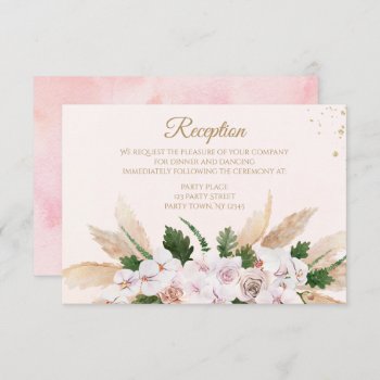 Lush Pink Gold Watercolor Floral Reception Card by MaggieMart at Zazzle