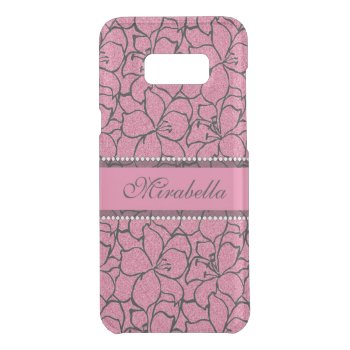 Lush Pink Lilies With Black Outline  Pink Glitter Uncommon Samsung Galaxy S8  Case by storechichi at Zazzle