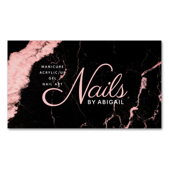 Lush Pink Marble Nails By "Name"  Business Card Magnet (Front)