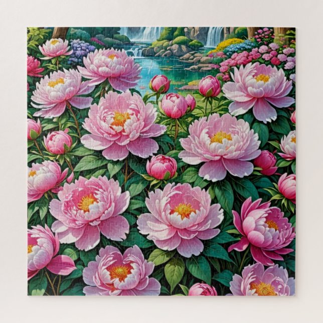 Lush pink peonies bloom jigsaw puzzle (Vertical)