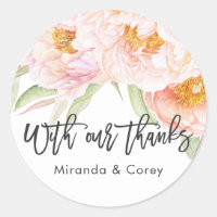 Lush Pink Peonies Floral Thank You Classic Round Sticker